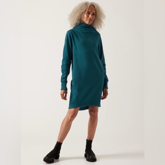 Athleta COZY KARMA MOCK NECK DRESS Teal size Small - Picture 1 of 16